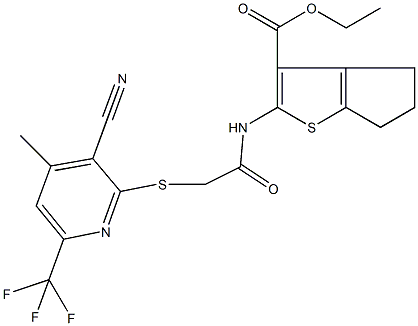 ethyl 2-[({[3-cyano-4-methyl-6-(trifluoromethyl)-2-pyridinyl]sulfanyl}acetyl)amino]-5,6-dihydro-4H-cyclopenta[b]thiophene-3-carboxylate Structure