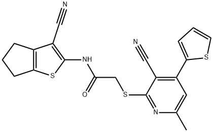 N-(3-cyano-5,6-dihydro-4H-cyclopenta[b]thien-2-yl)-2-{[3-cyano-6-methyl-4-(2-thienyl)-2-pyridinyl]sulfanyl}acetamide 구조식 이미지