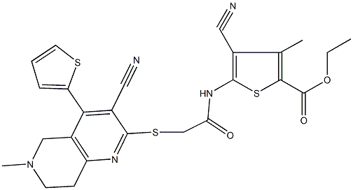 ethyl 4-cyano-5-[({[3-cyano-6-methyl-4-(2-thienyl)-5,6,7,8-tetrahydro[1,6]naphthyridin-2-yl]sulfanyl}acetyl)amino]-3-methyl-2-thiophenecarboxylate Structure