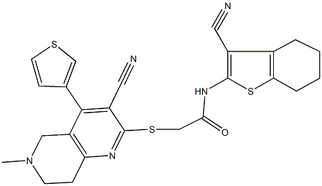 2-{[3-cyano-6-methyl-4-(3-thienyl)-5,6,7,8-tetrahydro[1,6]naphthyridin-2-yl]sulfanyl}-N-(3-cyano-4,5,6,7-tetrahydro-1-benzothien-2-yl)acetamide Structure