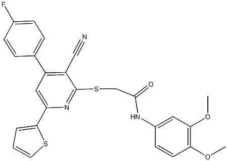 2-{[3-cyano-4-(4-fluorophenyl)-6-(2-thienyl)-2-pyridinyl]sulfanyl}-N-(3,4-dimethoxyphenyl)acetamide Structure