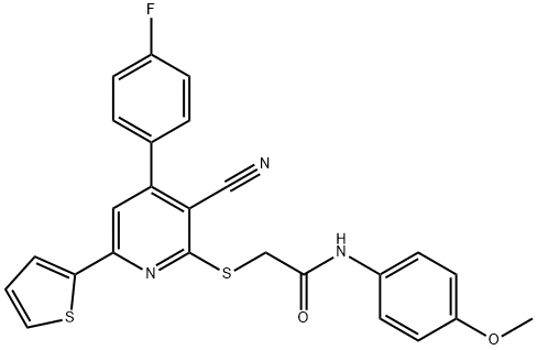 2-{[3-cyano-4-(4-fluorophenyl)-6-(2-thienyl)-2-pyridinyl]sulfanyl}-N-(4-methoxyphenyl)acetamide Structure