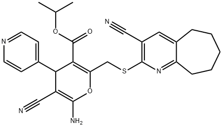 isopropyl 6-amino-5-cyano-2-{[(3-cyano-6,7,8,9-tetrahydro-5H-cyclohepta[b]pyridin-2-yl)sulfanyl]methyl}-4-(4-pyridinyl)-4H-pyran-3-carboxylate Structure