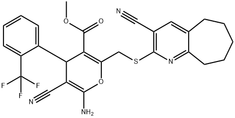 methyl 6-amino-5-cyano-2-{[(3-cyano-6,7,8,9-tetrahydro-5H-cyclohepta[b]pyridin-2-yl)sulfanyl]methyl}-4-[2-(trifluoromethyl)phenyl]-4H-pyran-3-carboxylate Structure