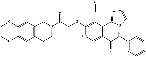 5-cyano-6-{[2-(6,7-dimethoxy-3,4-dihydro-2(1H)-isoquinolinyl)-2-oxoethyl]sulfanyl}-2-methyl-N-phenyl-4-(2-thienyl)-1,4-dihydro-3-pyridinecarboxamide Structure