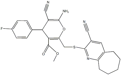 methyl 6-amino-5-cyano-2-{[(3-cyano-6,7,8,9-tetrahydro-5H-cyclohepta[b]pyridin-2-yl)sulfanyl]methyl}-4-(4-fluorophenyl)-4H-pyran-3-carboxylate Structure