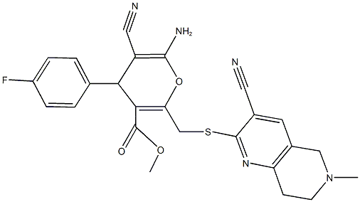 methyl 6-amino-5-cyano-2-{[(3-cyano-6-methyl-5,6,7,8-tetrahydro[1,6]naphthyridin-2-yl)sulfanyl]methyl}-4-(4-fluorophenyl)-4H-pyran-3-carboxylate Structure