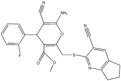 methyl 6-amino-5-cyano-2-{[(3-cyano-6,7-dihydro-5H-cyclopenta[b]pyridin-2-yl)sulfanyl]methyl}-4-(2-fluorophenyl)-4H-pyran-3-carboxylate Structure