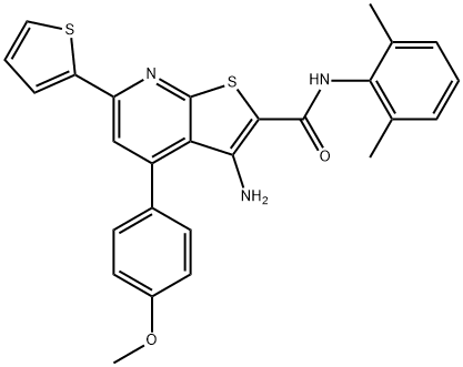 3-amino-N-(2,6-dimethylphenyl)-4-(4-methoxyphenyl)-6-(2-thienyl)thieno[2,3-b]pyridine-2-carboxamide 구조식 이미지