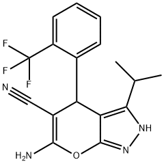 6-amino-3-isopropyl-4-[2-(trifluoromethyl)phenyl]-2,4-dihydropyrano[2,3-c]pyrazole-5-carbonitrile 구조식 이미지