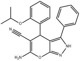 6-amino-4-{2-[(1-methylethyl)oxy]phenyl}-3-phenyl-2,4-dihydropyrano[2,3-c]pyrazole-5-carbonitrile 구조식 이미지