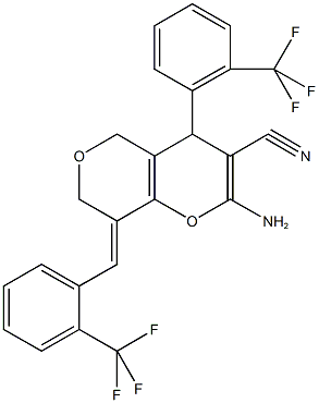 2-amino-8-[2-(trifluoromethyl)benzylidene]-4-[2-(trifluoromethyl)phenyl]-7,8-dihydro-4H,5H-pyrano[4,3-b]pyran-3-carbonitrile 구조식 이미지