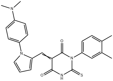 5-({1-[4-(dimethylamino)phenyl]-1H-pyrrol-2-yl}methylene)-1-(3,4-dimethylphenyl)-2-thioxodihydro-4,6(1H,5H)-pyrimidinedione 구조식 이미지