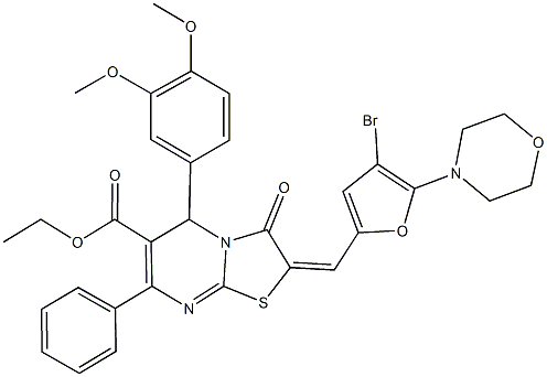 ethyl 2-{[4-bromo-5-(4-morpholinyl)-2-furyl]methylene}-5-(3,4-dimethoxyphenyl)-3-oxo-7-phenyl-2,3-dihydro-5H-[1,3]thiazolo[3,2-a]pyrimidine-6-carboxylate Structure