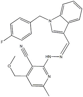 2-(2-{[1-(4-fluorobenzyl)-1H-indol-3-yl]methylene}hydrazino)-4-(methoxymethyl)-6-methylnicotinonitrile 구조식 이미지