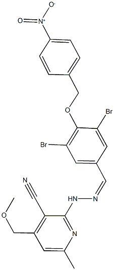 2-{2-[3,5-dibromo-4-({4-nitrobenzyl}oxy)benzylidene]hydrazino}-4-(methoxymethyl)-6-methylnicotinonitrile Structure