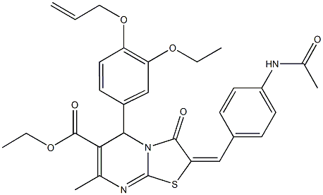 ethyl 2-[4-(acetylamino)benzylidene]-5-[4-(allyloxy)-3-ethoxyphenyl]-7-methyl-3-oxo-2,3-dihydro-5H-[1,3]thiazolo[3,2-a]pyrimidine-6-carboxylate 구조식 이미지
