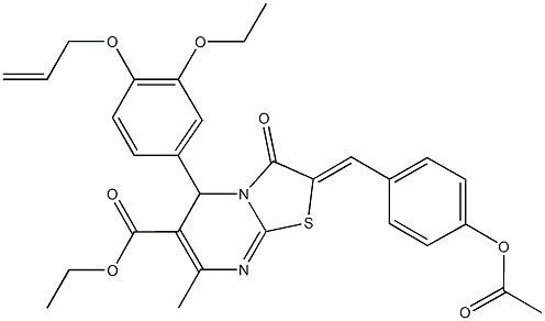 ethyl 2-[4-(acetyloxy)benzylidene]-5-[4-(allyloxy)-3-ethoxyphenyl]-7-methyl-3-oxo-2,3-dihydro-5H-[1,3]thiazolo[3,2-a]pyrimidine-6-carboxylate 구조식 이미지