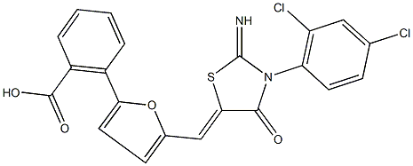 2-(5-{[3-(2,4-dichlorophenyl)-2-imino-4-oxo-1,3-thiazolidin-5-ylidene]methyl}-2-furyl)benzoic acid 구조식 이미지