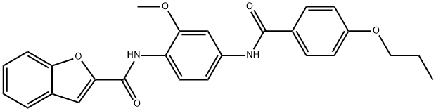 N-{2-methoxy-4-[(4-propoxybenzoyl)amino]phenyl}-1-benzofuran-2-carboxamide 구조식 이미지