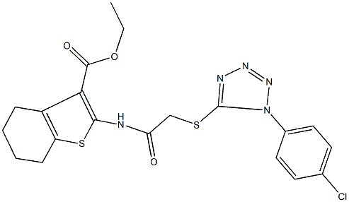 ethyl 2-[({[1-(4-chlorophenyl)-1H-tetraazol-5-yl]sulfanyl}acetyl)amino]-4,5,6,7-tetrahydro-1-benzothiophene-3-carboxylate 구조식 이미지