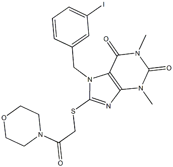 7-(3-iodobenzyl)-1,3-dimethyl-8-{[2-(4-morpholinyl)-2-oxoethyl]sulfanyl}-3,7-dihydro-1H-purine-2,6-dione 구조식 이미지