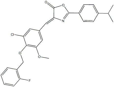 4-{3-chloro-4-[(2-fluorobenzyl)oxy]-5-methoxybenzylidene}-2-(4-isopropylphenyl)-1,3-oxazol-5(4H)-one Structure
