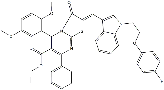 ethyl 5-(2,5-dimethoxyphenyl)-2-({1-[2-(4-fluorophenoxy)ethyl]-1H-indol-3-yl}methylene)-3-oxo-7-phenyl-2,3-dihydro-5H-[1,3]thiazolo[3,2-a]pyrimidine-6-carboxylate Structure