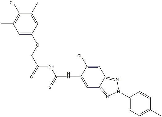 N-[(4-chloro-3,5-dimethylphenoxy)acetyl]-N'-[6-chloro-2-(4-methylphenyl)-2H-1,2,3-benzotriazol-5-yl]thiourea 구조식 이미지