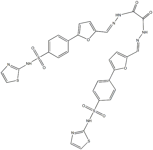 4-{5-[2-(oxo{2-[(5-{4-[(1,3-thiazol-2-ylamino)sulfonyl]phenyl}-2-furyl)methylene]hydrazino}acetyl)carbohydrazonoyl]-2-furyl}-N-(1,3-thiazol-2-yl)benzenesulfonamide Structure