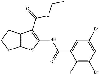 ethyl 2-[(3,5-dibromo-2-iodobenzoyl)amino]-5,6-dihydro-4H-cyclopenta[b]thiophene-3-carboxylate 구조식 이미지