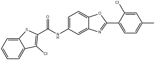 3-chloro-N-[2-(2-chloro-4-methylphenyl)-1,3-benzoxazol-5-yl]-1-benzothiophene-2-carboxamide 구조식 이미지