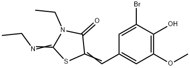 5-(3-bromo-4-hydroxy-5-methoxybenzylidene)-3-ethyl-2-(ethylimino)-1,3-thiazolidin-4-one Structure