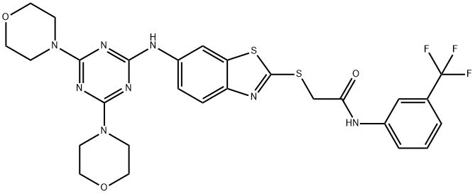 2-({6-[(4,6-dimorpholin-4-yl-1,3,5-triazin-2-yl)amino]-1,3-benzothiazol-2-yl}sulfanyl)-N-[3-(trifluoromethyl)phenyl]acetamide Structure