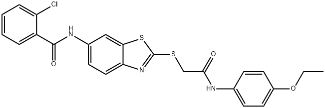 2-chloro-N-(2-{[2-(4-ethoxyanilino)-2-oxoethyl]sulfanyl}-1,3-benzothiazol-6-yl)benzamide 구조식 이미지