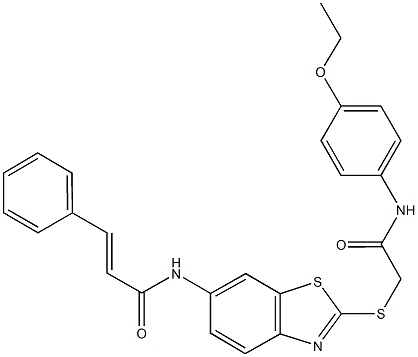 N-(2-{[2-(4-ethoxyanilino)-2-oxoethyl]sulfanyl}-1,3-benzothiazol-6-yl)-3-phenylacrylamide 구조식 이미지