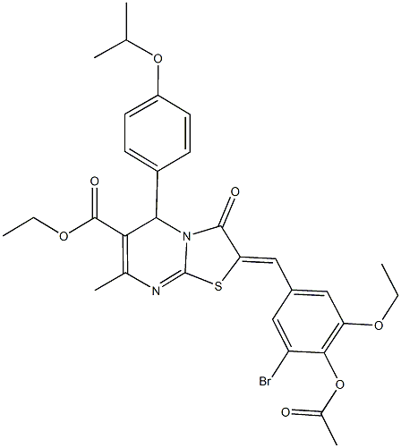 ethyl 2-[4-(acetyloxy)-3-bromo-5-ethoxybenzylidene]-5-(4-isopropoxyphenyl)-7-methyl-3-oxo-2,3-dihydro-5H-[1,3]thiazolo[3,2-a]pyrimidine-6-carboxylate Structure