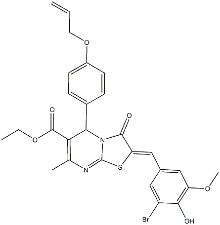 ethyl 5-[4-(allyloxy)phenyl]-2-(3-bromo-4-hydroxy-5-methoxybenzylidene)-7-methyl-3-oxo-2,3-dihydro-5H-[1,3]thiazolo[3,2-a]pyrimidine-6-carboxylate 구조식 이미지