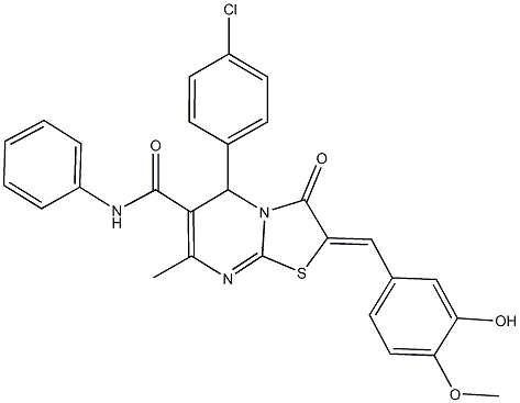 5-(4-chlorophenyl)-2-(3-hydroxy-4-methoxybenzylidene)-7-methyl-3-oxo-N-phenyl-2,3-dihydro-5H-[1,3]thiazolo[3,2-a]pyrimidine-6-carboxamide Structure