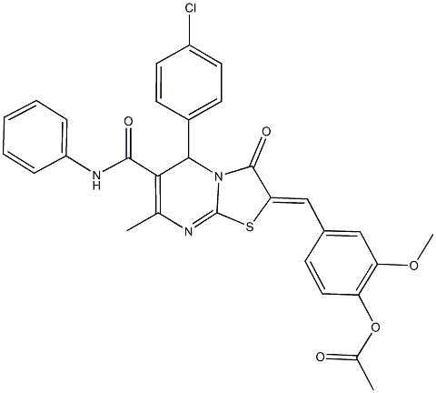 4-[(6-(anilinocarbonyl)-5-(4-chlorophenyl)-7-methyl-3-oxo-5H-[1,3]thiazolo[3,2-a]pyrimidin-2(3H)-ylidene)methyl]-2-methoxyphenyl acetate Structure