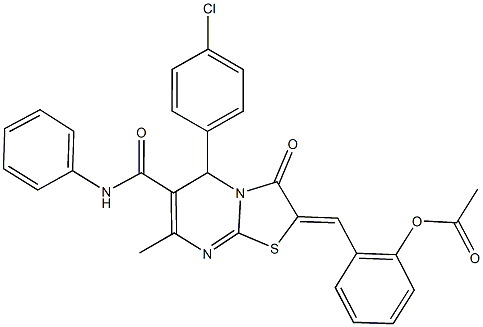 2-[(6-(anilinocarbonyl)-5-(4-chlorophenyl)-7-methyl-3-oxo-5H-[1,3]thiazolo[3,2-a]pyrimidin-2(3H)-ylidene)methyl]phenyl acetate Structure