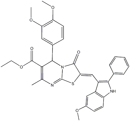 ethyl 5-(3,4-dimethoxyphenyl)-2-[(5-methoxy-2-phenyl-1H-indol-3-yl)methylene]-7-methyl-3-oxo-2,3-dihydro-5H-[1,3]thiazolo[3,2-a]pyrimidine-6-carboxylate Structure