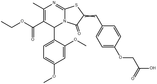 {4-[(5-(2,4-dimethoxyphenyl)-6-(ethoxycarbonyl)-7-methyl-3-oxo-5H-[1,3]thiazolo[3,2-a]pyrimidin-2(3H)-ylidene)methyl]phenoxy}acetic acid Structure