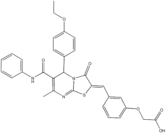 {3-[(6-(anilinocarbonyl)-5-(4-ethoxyphenyl)-7-methyl-3-oxo-5H-[1,3]thiazolo[3,2-a]pyrimidin-2(3H)-ylidene)methyl]phenoxy}acetic acid Structure