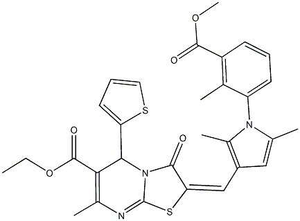 ethyl 2-({1-[3-(methoxycarbonyl)-2-methylphenyl]-2,5-dimethyl-1H-pyrrol-3-yl}methylene)-7-methyl-3-oxo-5-(2-thienyl)-2,3-dihydro-5H-[1,3]thiazolo[3,2-a]pyrimidine-6-carboxylate 구조식 이미지