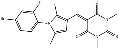 5-{[1-(4-bromo-2-fluorophenyl)-2,5-dimethyl-1H-pyrrol-3-yl]methylene}-1,3-dimethyl-2-thioxodihydro-4,6(1H,5H)-pyrimidinedione 구조식 이미지