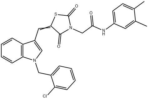 2-(5-{[1-(2-chlorobenzyl)-1H-indol-3-yl]methylene}-2,4-dioxo-1,3-thiazolidin-3-yl)-N-(3,4-dimethylphenyl)acetamide 구조식 이미지