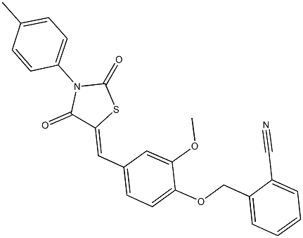 2-[(2-methoxy-4-{[3-(4-methylphenyl)-2,4-dioxo-1,3-thiazolidin-5-ylidene]methyl}phenoxy)methyl]benzonitrile 구조식 이미지