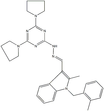 2-methyl-1-(2-methylbenzyl)-1H-indole-3-carbaldehyde (4,6-dipyrrolidin-1-yl-1,3,5-triazin-2-yl)hydrazone Structure