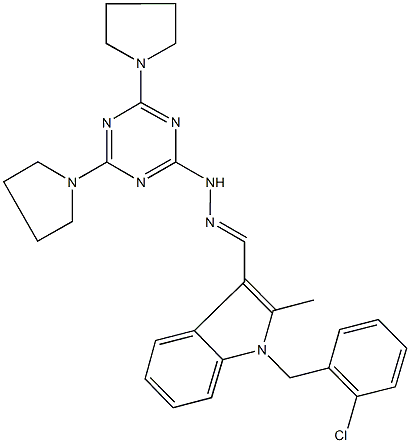1-(2-chlorobenzyl)-2-methyl-1H-indole-3-carbaldehyde (4,6-dipyrrolidin-1-yl-1,3,5-triazin-2-yl)hydrazone Structure
